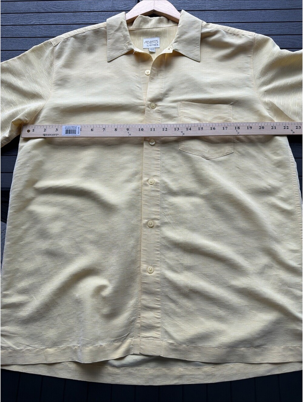 Atlantis by Solitude Men’s Large Yellow Textured Button Up Shirt Short Sleeve - Picture 5 of 8